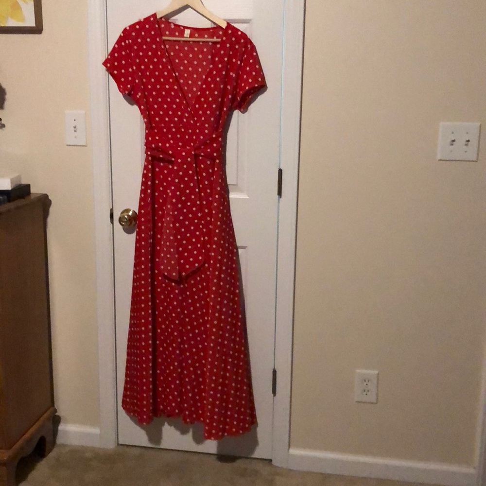 Red and white polka dot dress